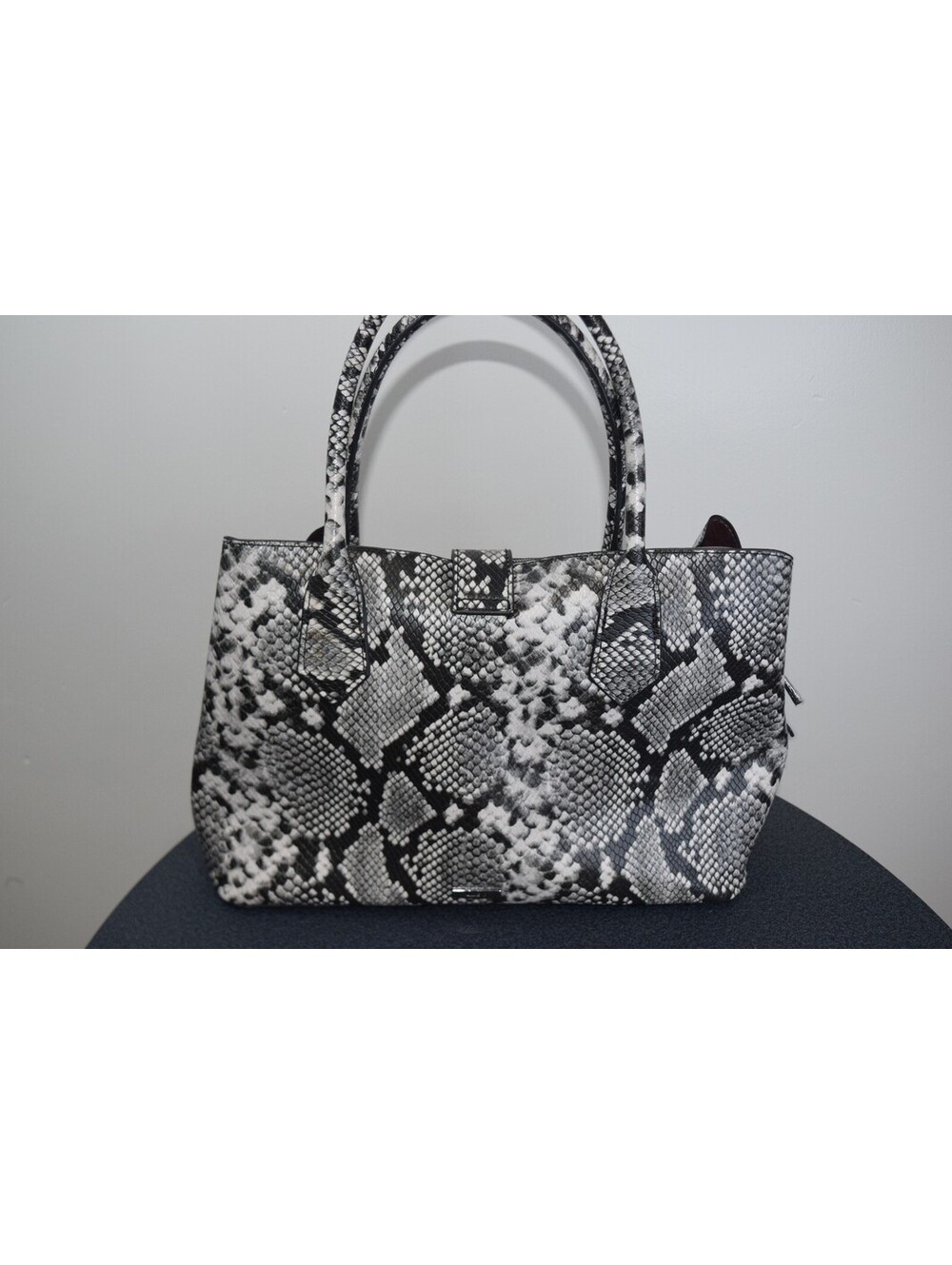 ALDO Black White Snakeskin Print Tote Bag Black Lining